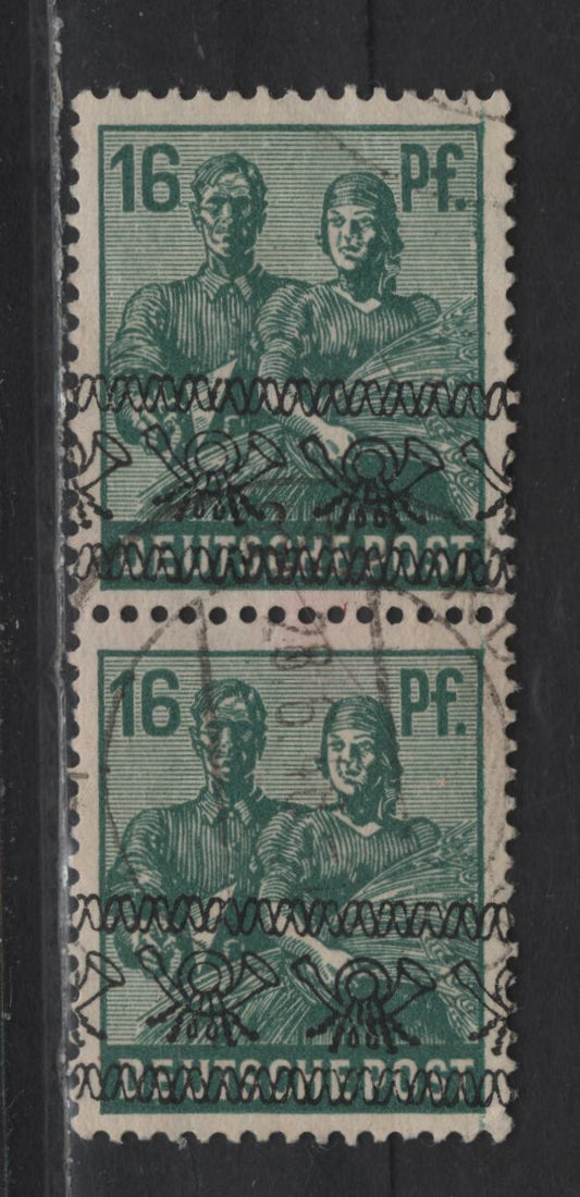Lot 236 Germany Michel#42Ic (SC# 606) 16pf Blackish Opal Green , 1949 Pictorial Issue, A Very Fine Used Pair, Scarce Shade, Identified Using Michel Colour Key, Common Shades Are Blackish Blue Green Of Blackish Green Blue