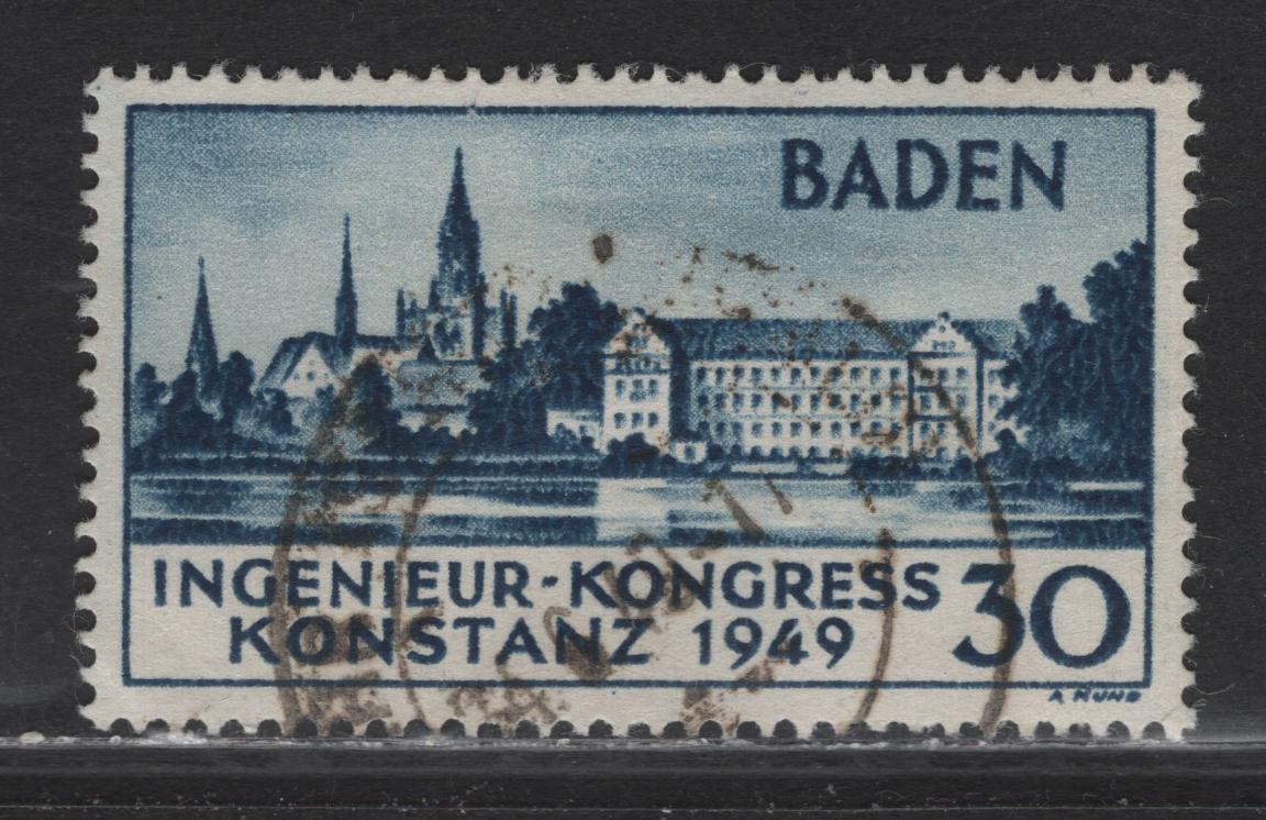 Lot 239 Germany - French Occupation of Baden SC#5N41 30pf Dark Blue , 1949 Int'l Engineering Congress, A Very Fine Used Single
