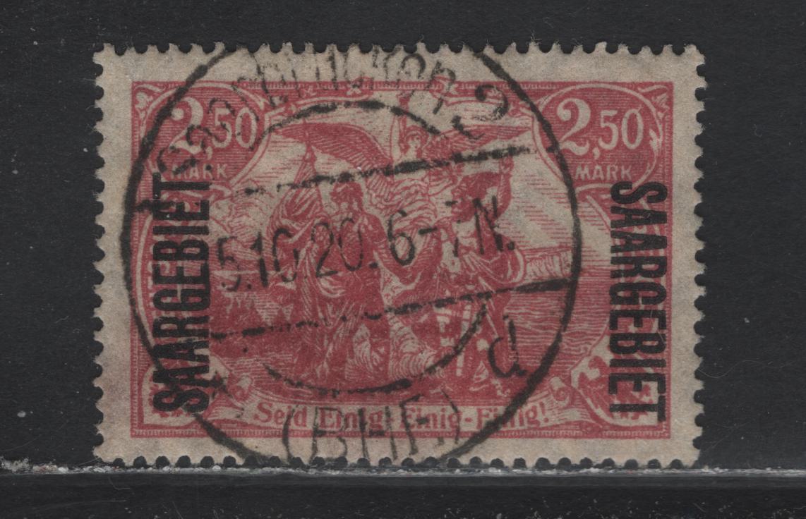 Lot 251 Saar #57b 2.5m Lilac Union Of North & South Germany, 1920 Overprinted Germania Issue, A VF Used Single Shade Verified Against Michel Colour Key, SON October 5, 1920 Saarbruken Bahnhof 2 Railway Station Cancel