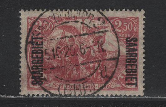 Lot 251 Saar #57b 2.5m Lilac Union Of North & South Germany, 1920 Overprinted Germania Issue, A VF Used Single Shade Verified Against Michel Colour Key, SON October 5, 1920 Saarbruken Bahnhof 2 Railway Station Cancel