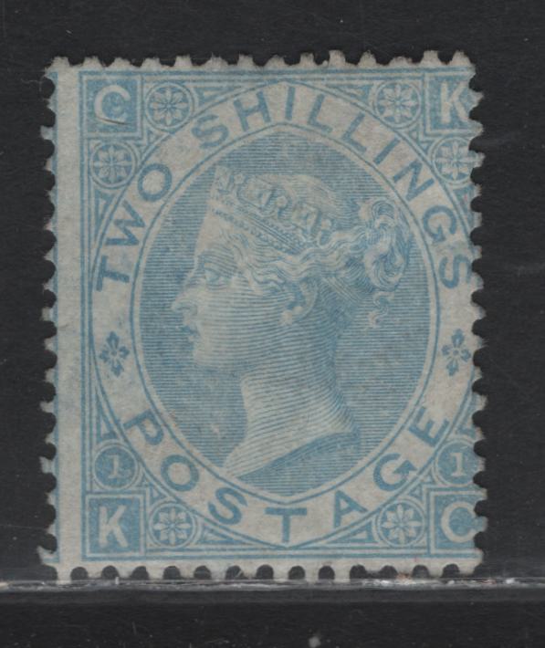 Lot 252 Great Britain #120b 2/-  Milky Blue Queen Victoria, 1867-1880 Surface Printed Issue With Large White Corner Letters, A VG Unused Single No Gum, See Description Regarding Shade, Also Checked Under UV With No Signs Of Cleaning, Cat 24,000 GBP!
