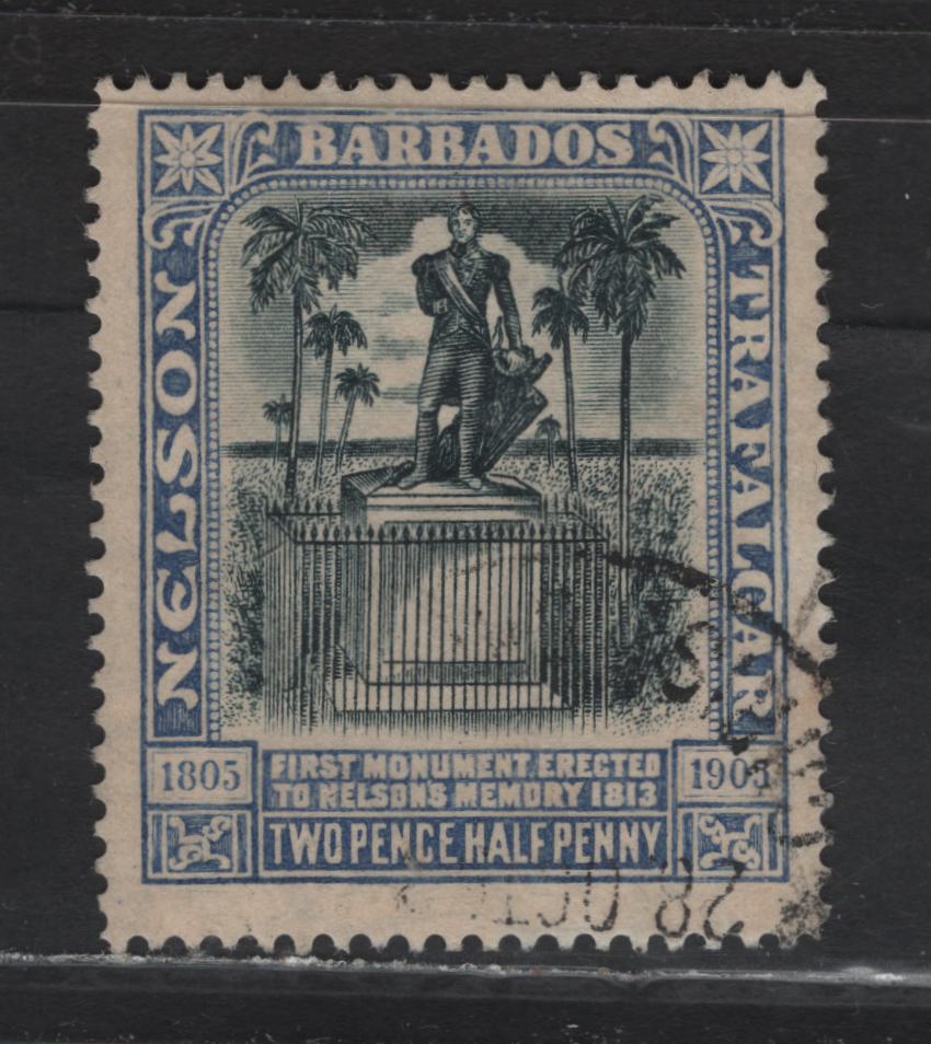 Lot 256 Barbados #162a 2.5d Black & Indigo Nelson Statue, 1907 Nelson Memorial Issue, A Fine Used Single Nice Example Of This Rare Shade