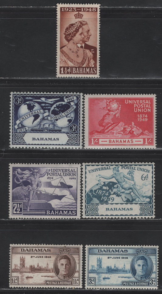 Lot 257 Bahamas (C) #176-177, 194, 196-199 1.5d-1/- Brown-Carmine Parliament Buildings - UPU Monument in Berne, 1946 Peace Issue - 1949 UPU Issue, 7 Fine & VFNH Singles