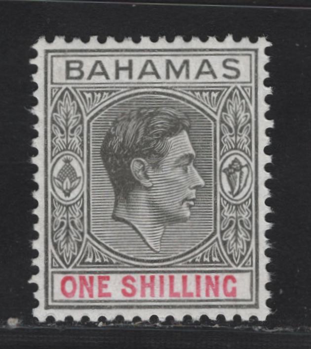 Lot 264 Bahamas (C) #155c 1/- Grey Black & Bright Crimson King George VI, 1938-1952  King George VI Definitive Issue, A VFNH Single The 1944 Printing On Ordinary Paper