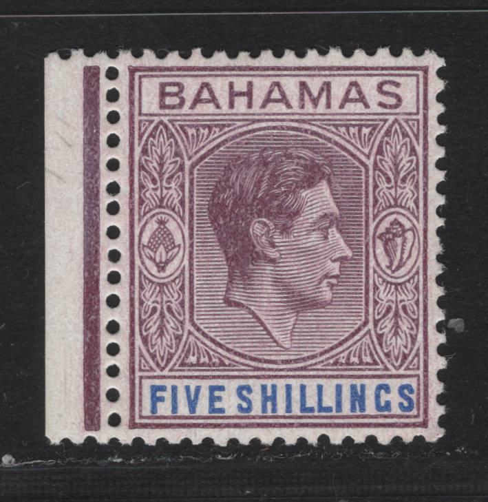 Lot 265 Bahamas (C) #156b 5/-  Purple & Blue King George VI, 1938-1952  King George VI Definitive Issue, A VFNH Single The 1942 Printing On Ordinary Paper, With Gum Having Strong Diagonal Crazing'