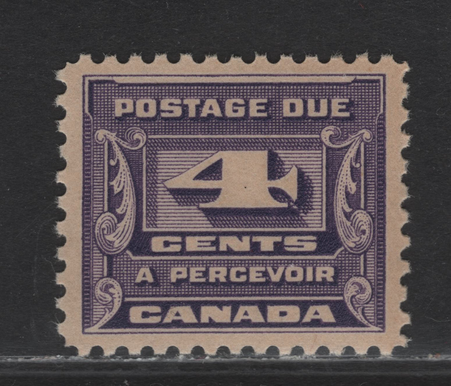 Lot 27 Canada (C) #J13 4c Bluish Violet Numeral, 1933-1934 3rd Postage Due, A VFNH Single, BABN-FFF Paper, Perf 10.9x10.8, 22x18.5mm Design.