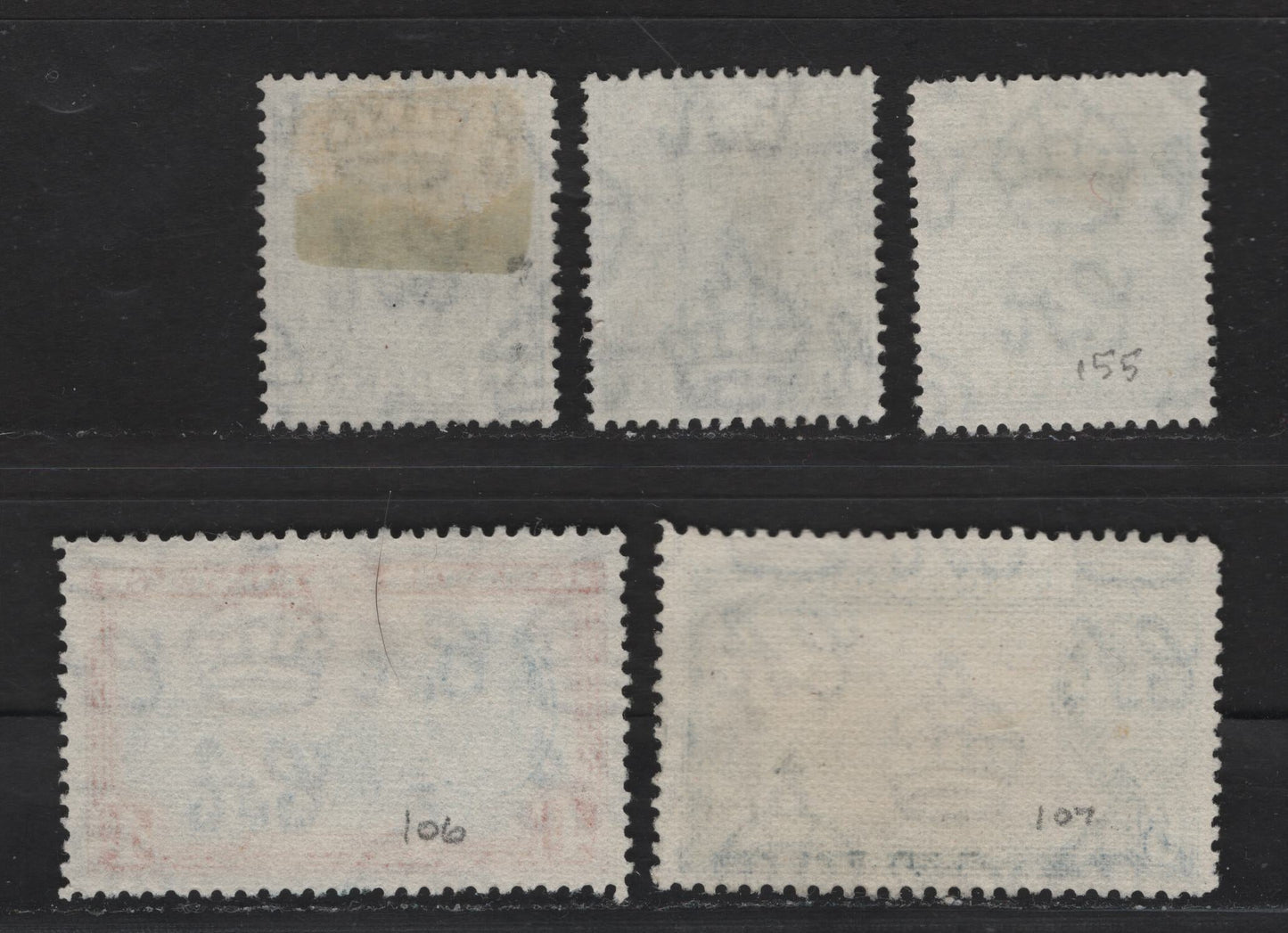 Lot 280 Bahamas (C) #150ab, 152c, 158-159 1d-6d Pale Slate - Olive Green & Light Blue King George VI & Fort Charlotte, 1938-1952  King George VI Definitive Issue, 5 Fine & VF Used Singles 1952 Printings On Paper With Clear Cross Hatched Mesh