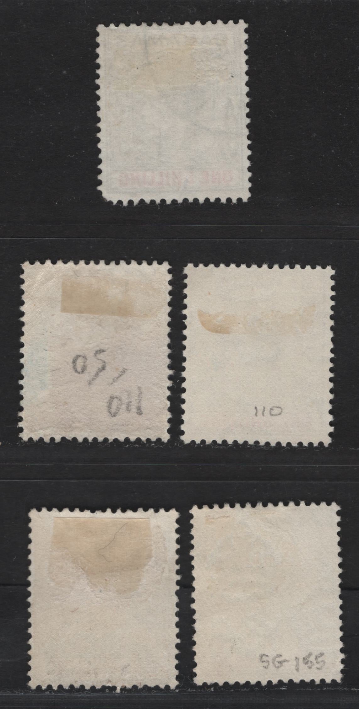 Lot 281 Bahamas (C) #155d, 155c 1/- Grey Black & Bright Crimson And Pale Brownish Grey & Crimson , 1938-1952  King George VI Definitive Issue, 5 Fine & VF Used Singles The 1944 Printing On Ordinary Paper & The 1948 Printing On Chalky Paper
