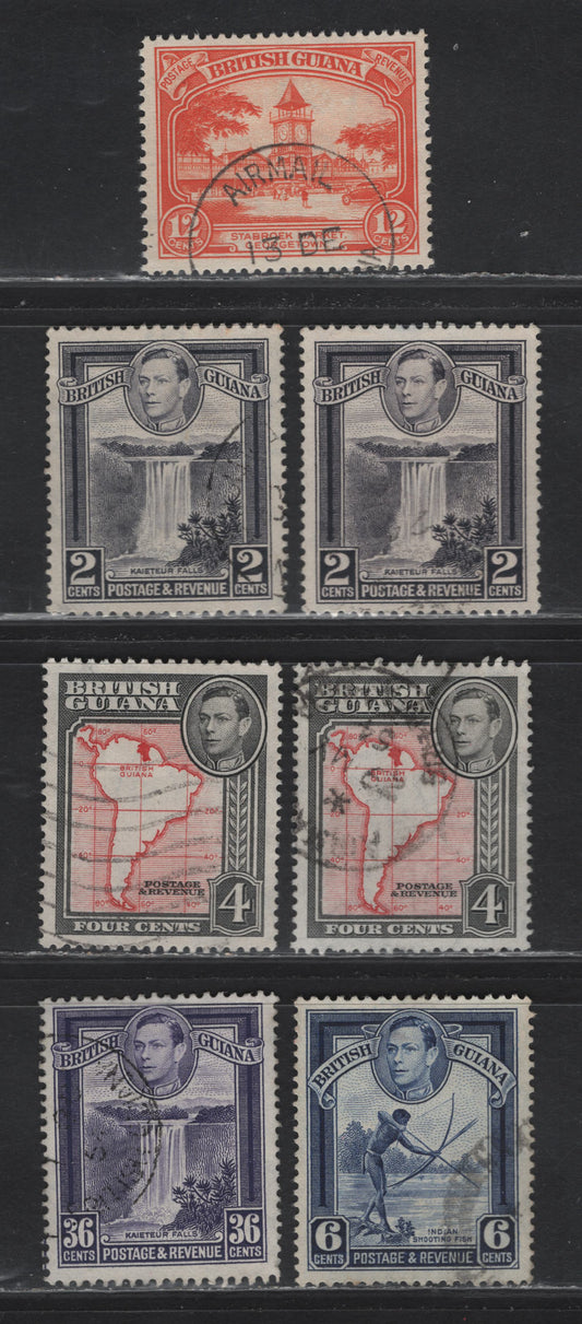 Lot 301 British Guiana (C)SG#293a, 309c, 310b, 311a, 313a 2c - 30c Slate Violet - Bright Violet , 1934-1952 KGVI Pictorial Issues, 7 Very Fine Used Singles, 1951-52 Printings Perfs 14x13 & 13x14 On Semi-Translucent Wove Paper