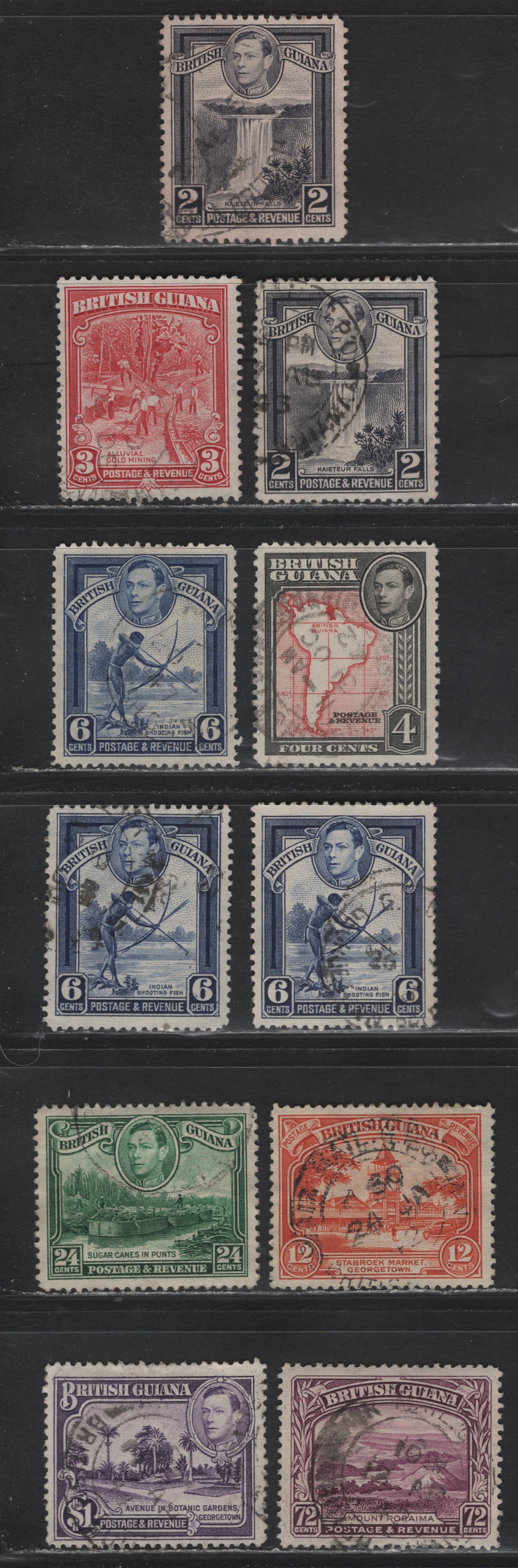 Lot 304 British Guiana SG#290, 293, 298, 309-311, 317 3c - $1 Scarlet - Violet , 1934-1952 KGVI Pictorial Issues, 11 Fine/Very Fine Used Singles, 1942 Printings On Opaque Wove Paper (Cream) With Less Visible Wmk