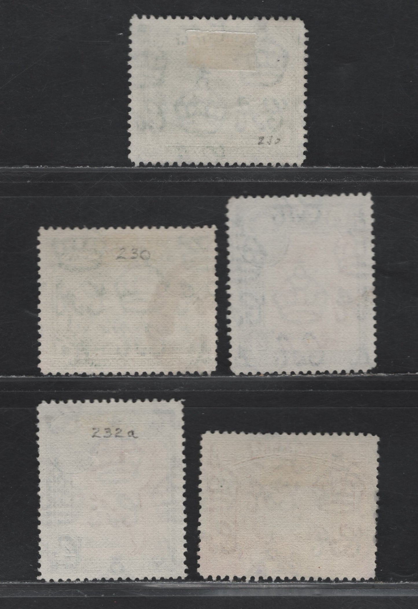 Lot 308 British Guiana SG#308a, 310, 314 1c - 48c Blue Green - Orange Yellow , 1938-1952 KGVI Pictorial Issue, 5 Fine/Very Fine Used Singles, 1951-1952 Printings On Semi-Translucent Paper Showing Distinct Cross-Hatched Mesh