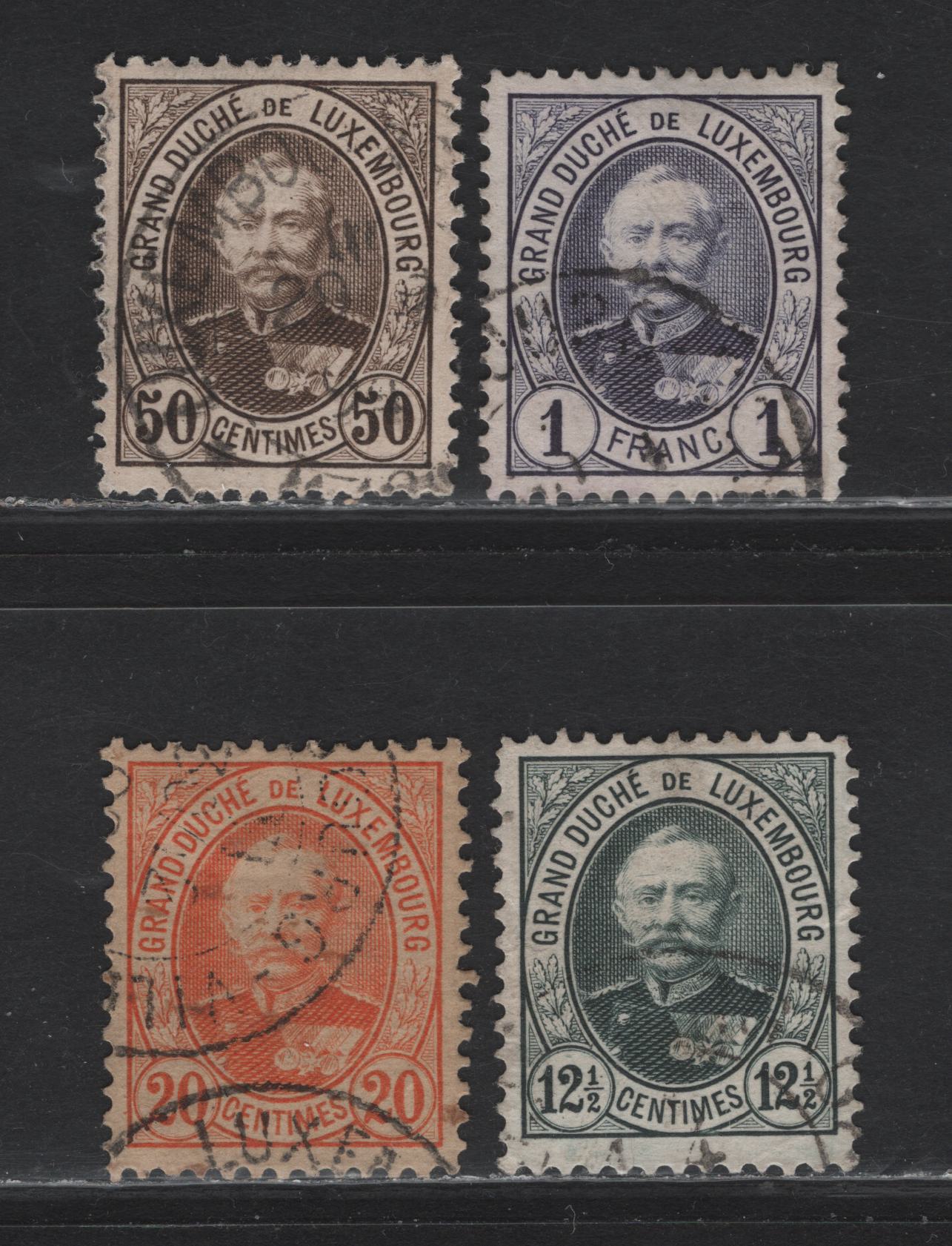 Lot 31 Luxembourg SC#61-62, 66, 67d 12.5c - 1fr Slate - Bluish Violet , 1891-1893 Grand Duke Adolphe Issue, 4 Very Fine Used Singles, Perf 12.5