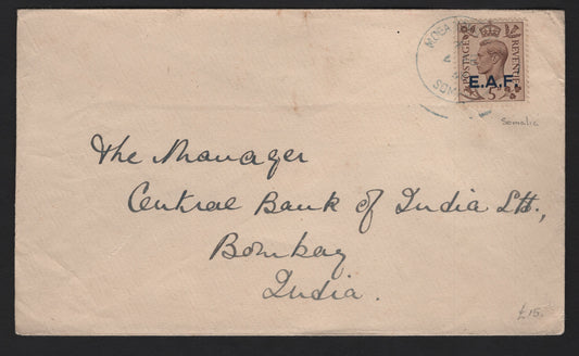 Lot 329 British Occupation of Italian Colonies #55 5d  Brown King George VI, 1943-1946 King George VI Dulac Definitives, A VF Cover Overprinted "E.A.F", Used On Cover To Bombay, India