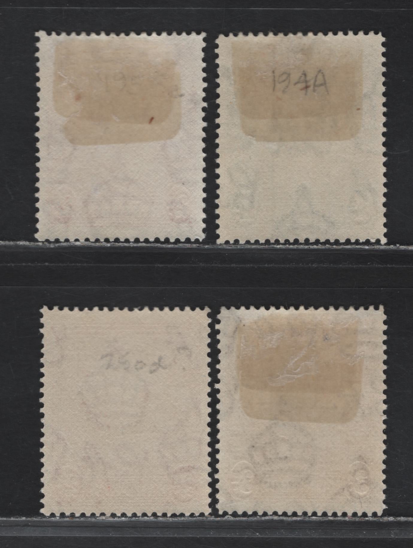 Lot 345 Barbados (C) #249c, 250e, 252b 1d-3d Green, Carmine & Brown Badge Of The Colony, 1938-1950 King George VI Defintive Issue, 4 VFOG Singles Perf. 14 1942 Printings On Opaque Paper With Barely Visible Watermark