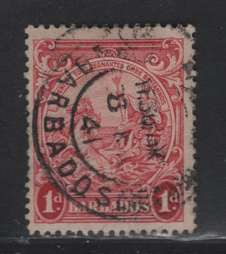 Lot 352 Barbados #249 1d  Carmine Badge Of The Colony, 1938-1950 King George VI Defintive Issue, A VG Used Single The Scarce 1939 Printing, Perf. 13.5 x 13, Much Harder to Find Than You Might Think
