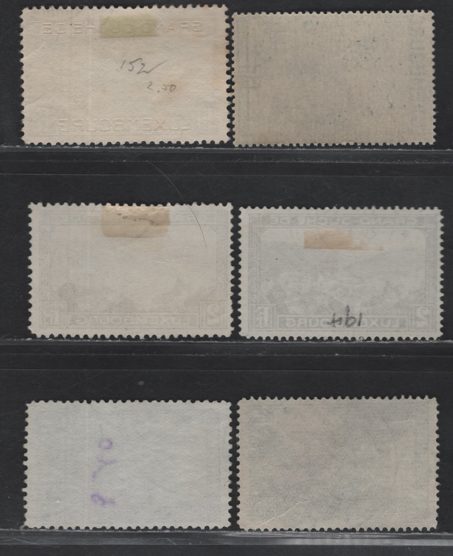 Lot 42 Luxembourg SC#152, 153-a, 194-a, 198 10fr - 5fr Black - Blue Green , 1923-1934 High Value Pictorial Issues, 6 Fine Used Singles, Perfs 11.5 & 12.5