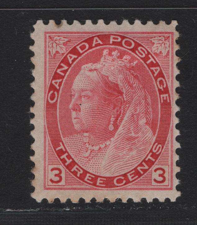 Lot 5 Canada (C) #78 3c Pale Carmine Queen Victoria, 1898-1902 Numeral Issue, A FOG Single, ABN-A Paper, Perf 12x11.9, 17.4x21.5mm Design.