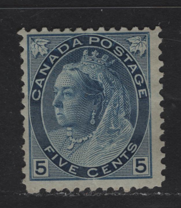 Lot 6 Canada (C) #79b 5c Deep Blue Queen Victoria, 1898-1902 Numeral Issue, A VGOG Single, ABN-FF Paper, Perf 12x11.9, 17.75x21.2mm Design, Small Tear At Base.