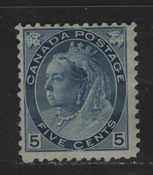 Lot 6 Canada (C) #79b 5c Dep Blue Queen Victoria, 1898-1902 Numeral Issue, A VGOG Single, ABN-FF Paper, Perf 12x11.9, 17.75x21.2mm Design, Small Tear At Base.
