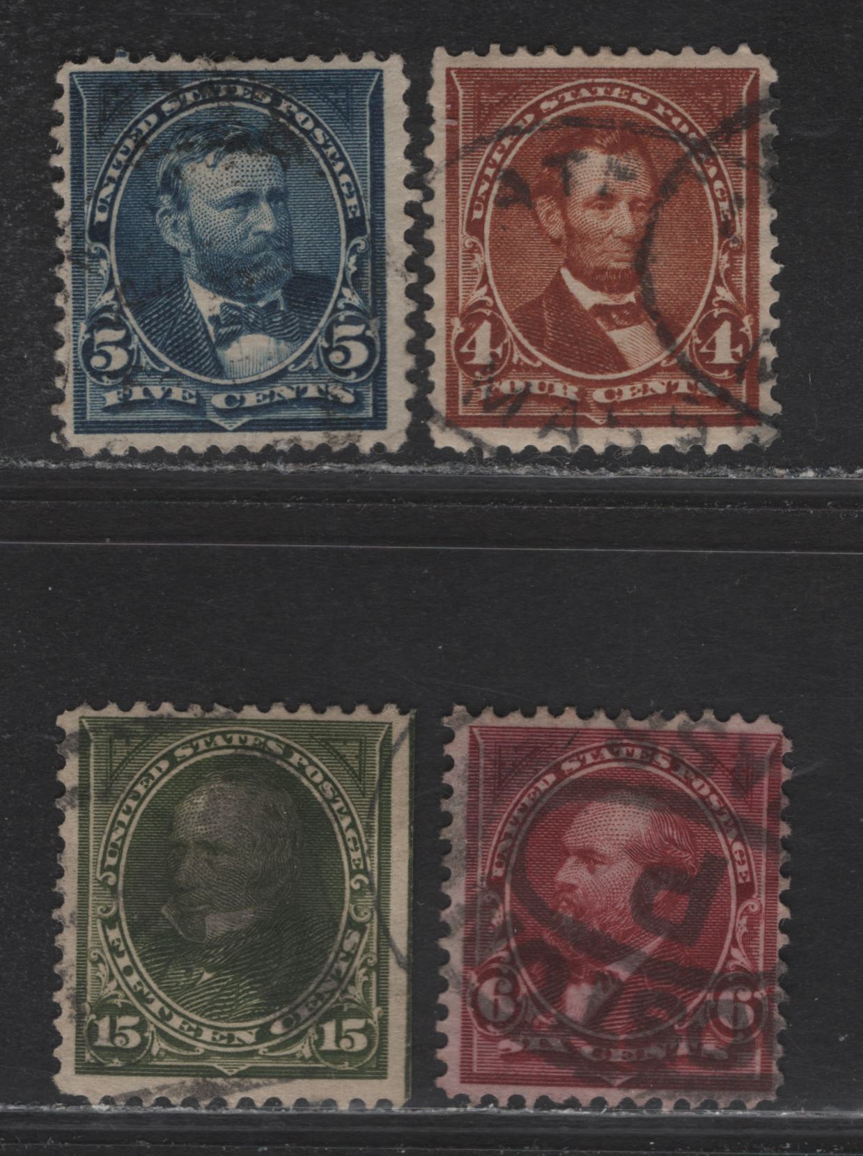 Lot 65 United States (C) SC#280b, 281-282, 284 4c - 15c Orange Brown - Olive Green , 1897-1903 Bureau Banknotes Issues, 4 Fine Used Singles