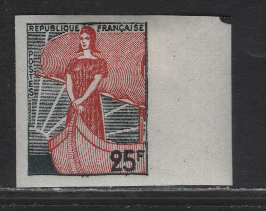 Lot 72 France (C) SC#927var 25fr Black & Red , 1959 Marianne & Ship of State Issues, A VFOG Imperforate Pair