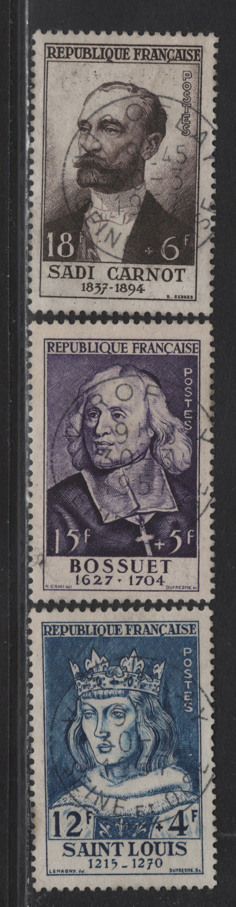 Lot 73 France (C) SC#B285-B287 12fr+4fr - 18fr+6fr Deep Blue - Dark Brown , 1954 Semi Postal Issues, 3 Very Fine Used Singles