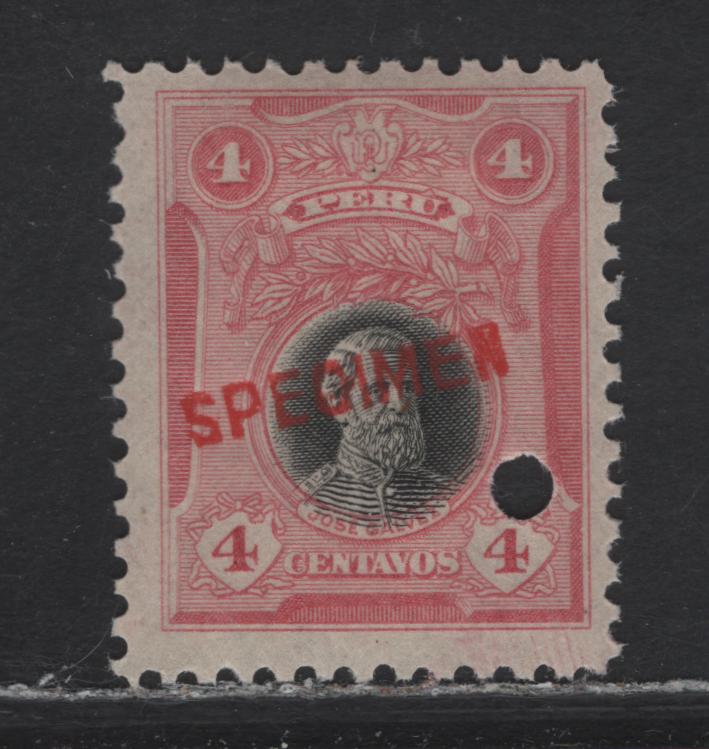 Lot 75 Peru (C) SC# 4c Rose & Black , 1918 Portrait Issue, A FOG Single, Gadvez, With Specimen Overprint & Security Punch