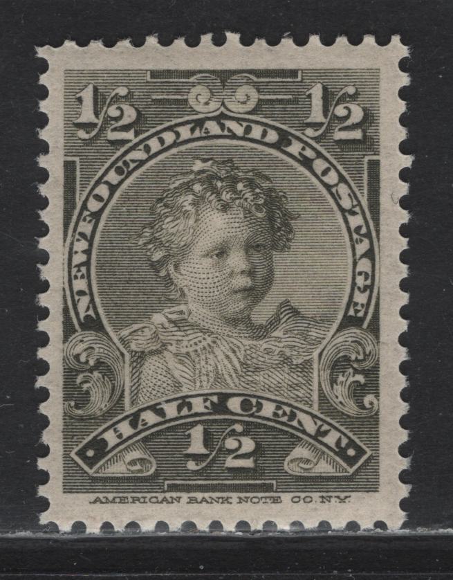 Lot 77 Newfoundland (C) #78 1/2c Olive Green - Blue King Edward VII, 1897-1901 Royal Family Issue, A VFNH Single, ABNN-R Paper, Perf 11.9