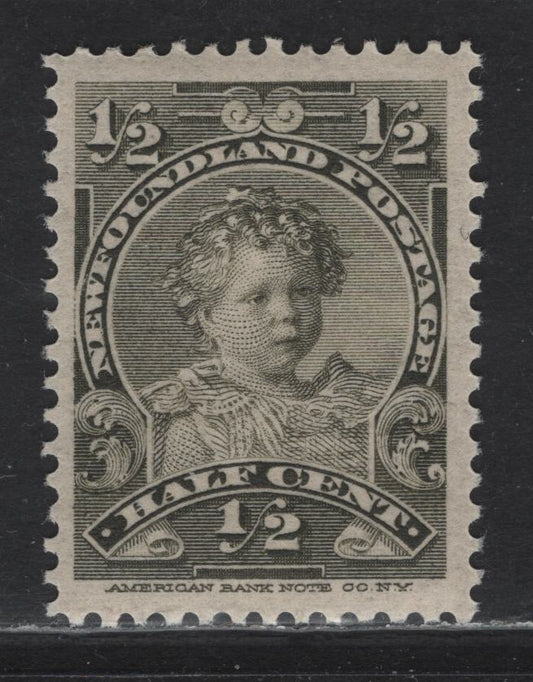 Lot 77 Newfoundland (C) #78 1/2c Olive Green - Blue King Edward VII, 1897-1901 Royal Family Issue, A VFNH Single, ABNN-R Paper, Perf 11.9
