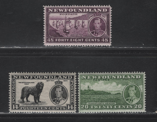 Lot 79 Newfoundland (C) #239-240, 243 14c - 48c Black - Plum Harp Seal Pup - fishing Fleet, 1937 Long Coronation Issue, 3 VFNH Singles, Line Perf 13.8
