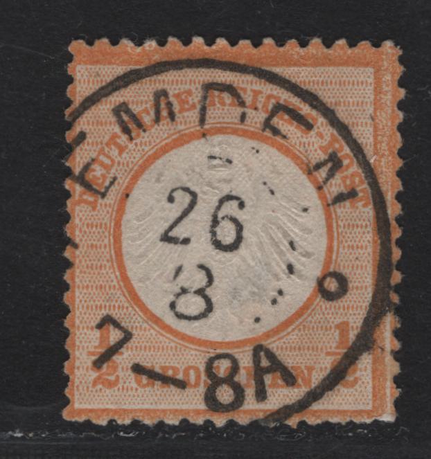 Lot 92 Germany SC#3a 1/2gr Orange Yellow , 1872 Embossed Eagle With Small Shield Issue, A Fine Used Single