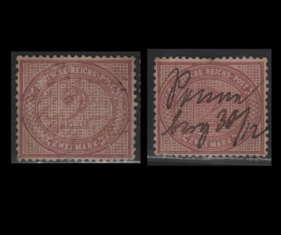 Lot 96C Germany SC#36c (Michel# 37b) 2m Purple Lilac , 1875-1890 Numeral Issue, 2 Very Good/Very Fine Used Singles, Printings Made Between 1880 & Nov 17 1884 With Pen Cancels, 2 Slightly Different Shades, One With Heavy Diagonal Crease.