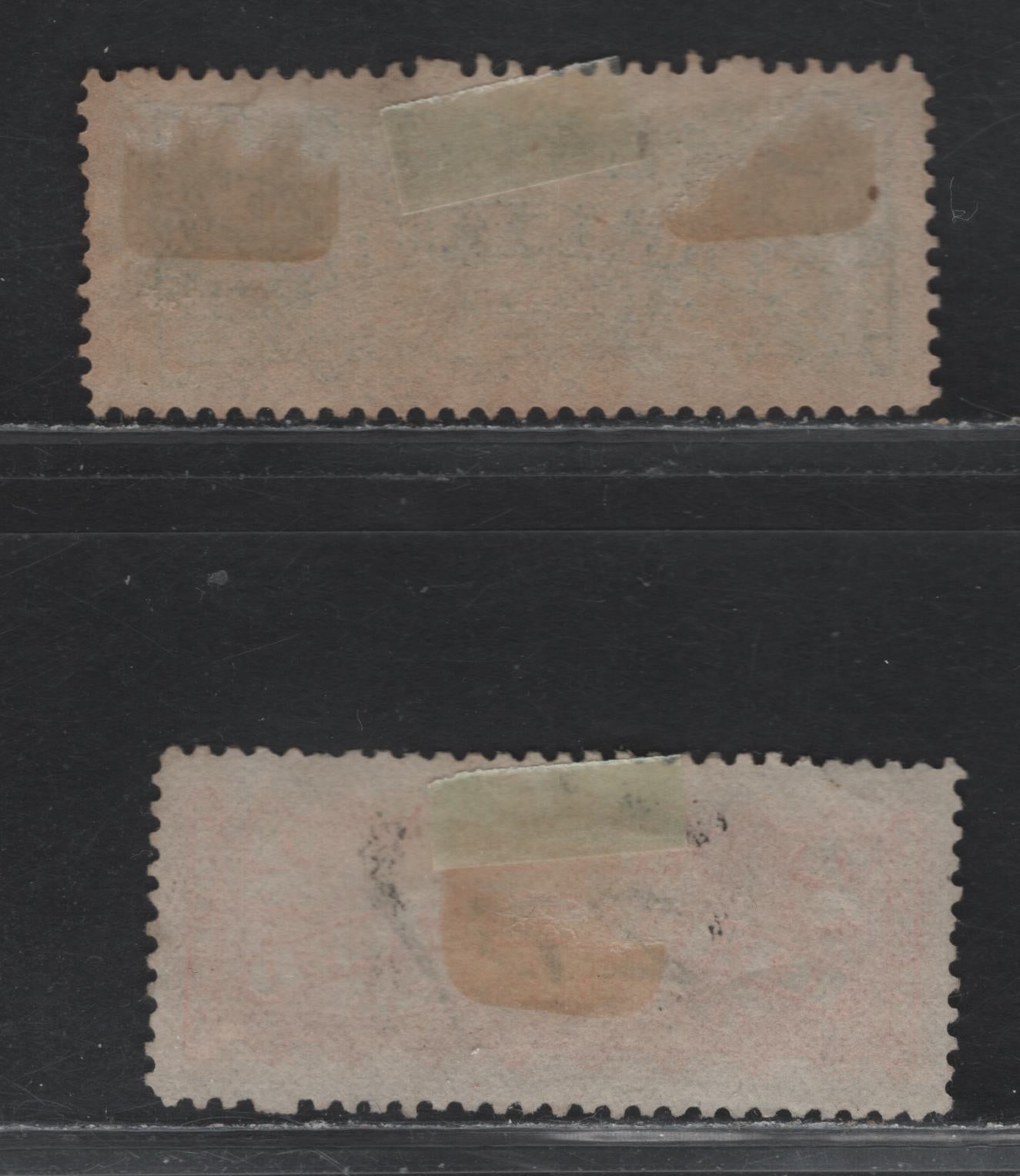 Lot 101 Canada (C) #F1, F2i 2c - 5c Dull Orange - Green , 1875-1896 Registration Issue, 2 Fine/Very Fine Used Singles, Montreal Printing On Hard, Stout Vertical Wove Paper, Perf 12x12.1 (2c), Early 2nd Ottawa Printing, Soft Vertical Wove Paper, Perf 12.