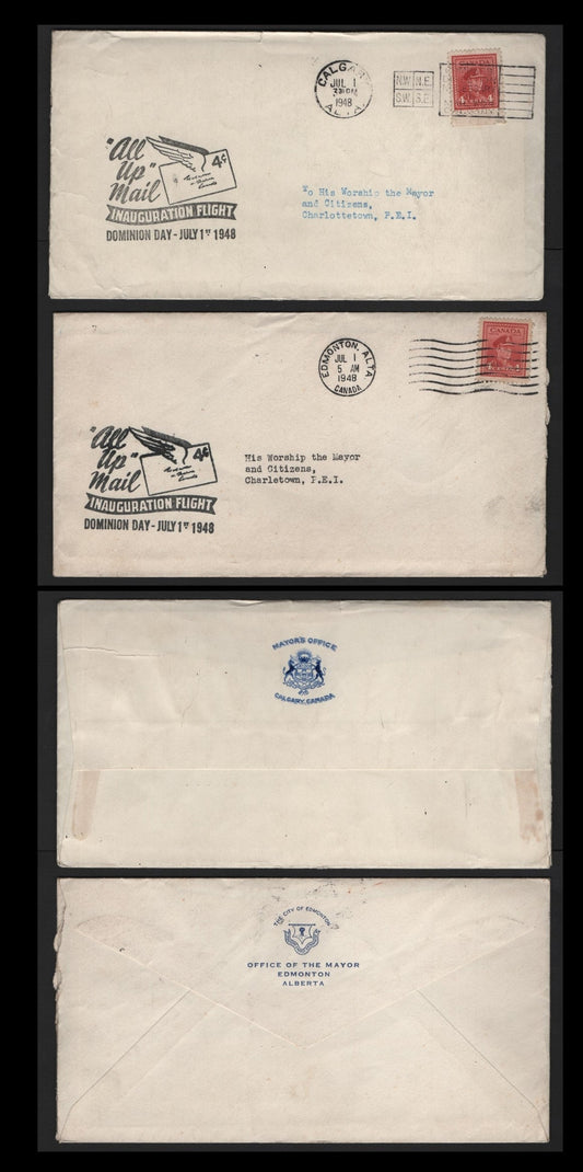 Lot 118 Canada (C) #254 4c Carmine , 1942-1943 KGVI War Issue, 2 Very Fine Covers, Greeting Commemoratives For Inauguration of 4c 'All Up' Mail, Two Letters To Mayor of Charlottetown, PEI