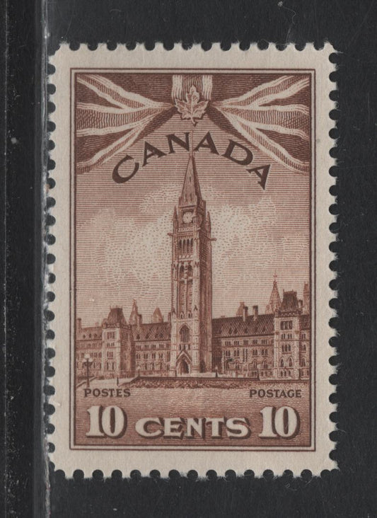Lot 140 Canada (C) #257 10c Deep Chocoalte Brown Parliament Building, 1942-1943 KGVI War Issue, A VFNH Single, CBN-KKKK Paper, Perf 12