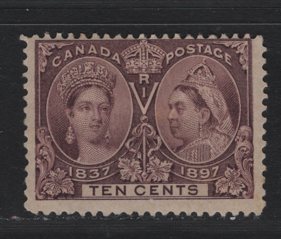 Lot 15 Canada (C) #57 10c Brown Violet Queen Victoria, 1897 Diamond Jubilee Issue, A FOG Single, ABN-W Paper, Perf 12, Showing Dot In Central Ribbons.