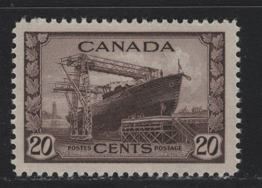 Lot 173 Canada (C) #260 20c Purple Brown Corvette, 1942-1943 KGVI War Issue, A VFNH Single, CBN-TTTT Paper, Perf 11.9