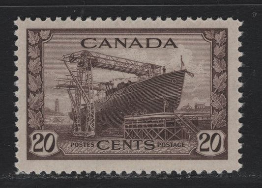 Lot 173A Canada #260 20c Purple Brown Corvette, 1942-1943 KGVI War Issue, A VFNH Single, CBN-TTTT Paper, Perf 12