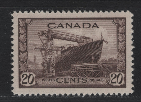 Lot 176 Canada (C) #260 20c Purple Brown Corvette, 1942-1943 KGVI War Issue, A VFNH Single, CBN-AAAAA Paper, Perf 12