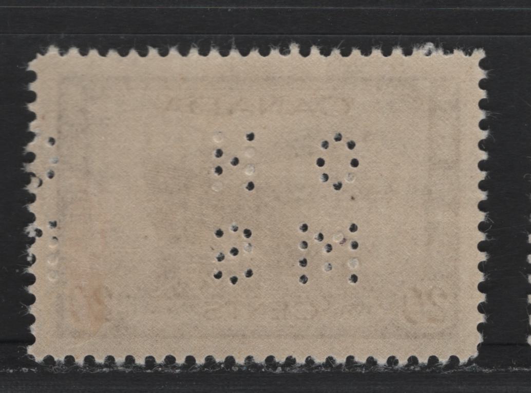 Lot 180 Canada #O9-260 20c Deep Purple Brown Corvette, 1942-1943 KGVI War Issue, A VFOG Single, CBN-AAAAA Paper, Perf 11.95x11.9, 4-Hole OHMS Perfin, Original Die, POS. 1.