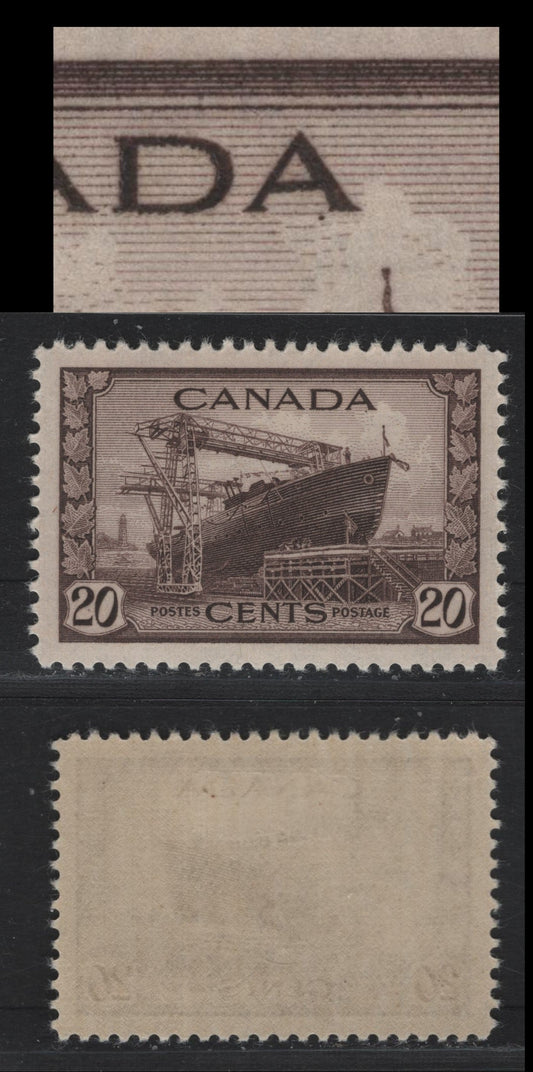 Lot 182 Canada #260var 20c Light Purple Brown Corvette, 1942-1943 KGVI War Issue, A VFOG Single, CBN-AAAAA Paper, Perf 11.9