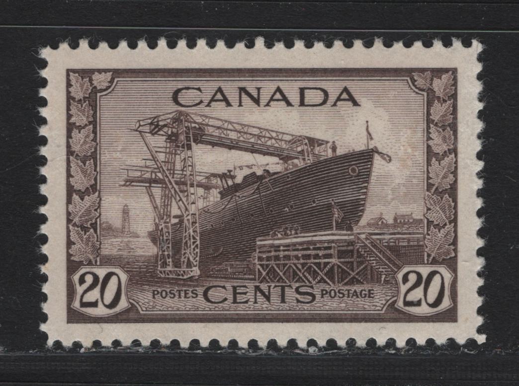 Lot 184 Canada #260 20c Deep Purple Brown Corvette, 1942-1943 KGVI War Issue, A VFOG Single, CBN-SSSS Paper, Perf 12x11.9