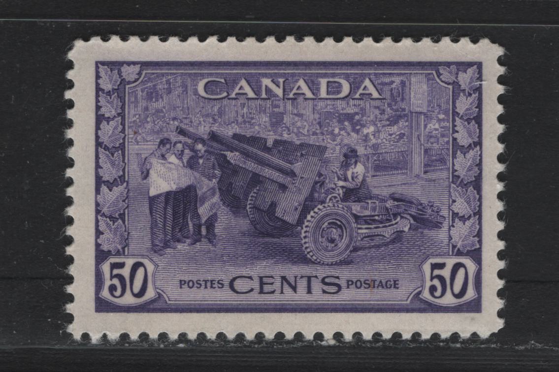 Lot 188 Canada (C) #261 50c Violet Munitions Factory, 1942-1943 KGVI War Issue, A VFOG Single, CBN-AAAAA Paper, Perf 11.95x12