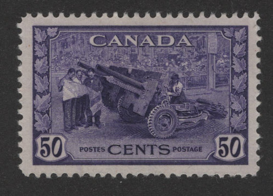 Lot 189 Canada #261 50c Lighter Violet Munitions Factory, 1942-1943 KGVI War Issue, A FOG Single, CBN-AAAAA Paper, Perf 11.95x11.9