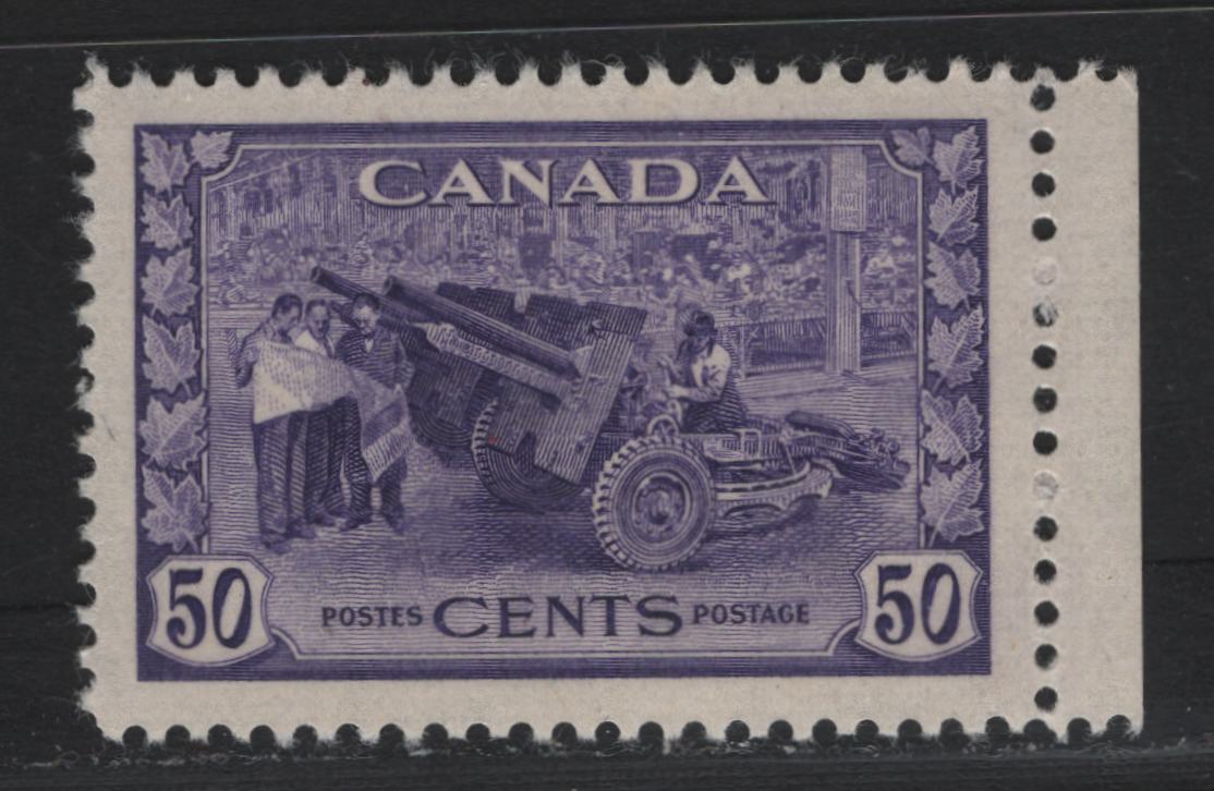 Lot 190 Canada (C) #261 50c Lighter Violet Munitions Factory, 1942-1943 KGVI War Issue, A VFNH Single, CBN-AAAAA Paper, Perf 11.9