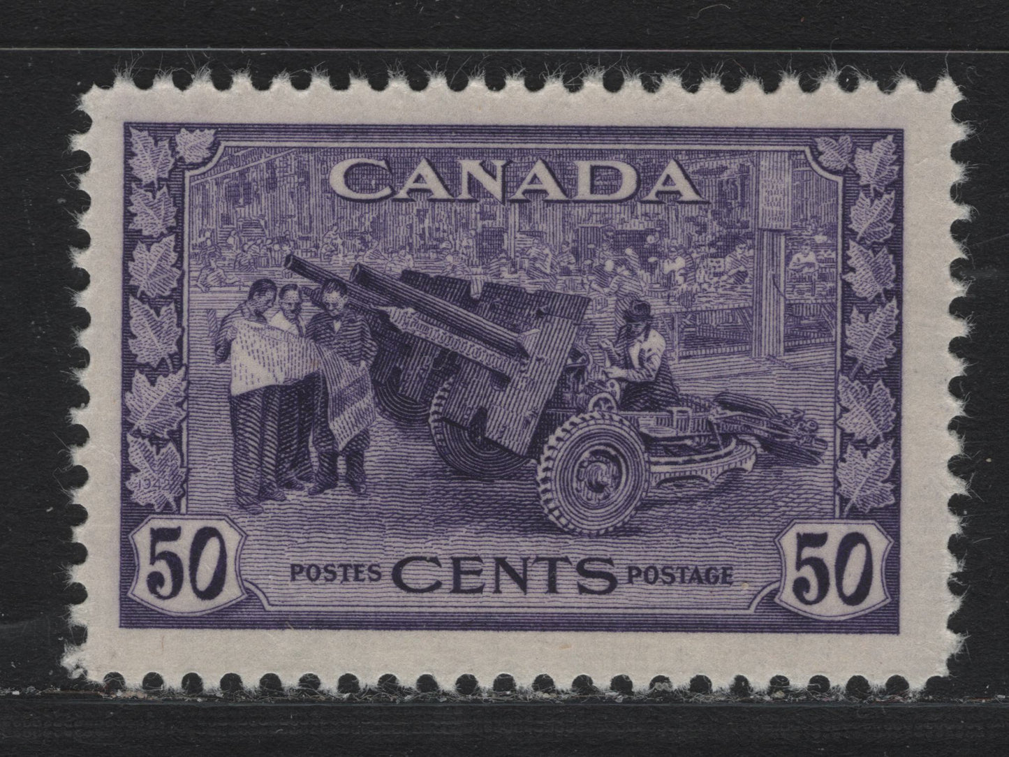 Lot 197 Canada (C) #261 50c Deep Violet Munitions Factory, 1942-1943 KGVI War Issue, A FNH Single, CBN-RRRR Paper, Perf 12x11.85, Small Corner Bend At LL, Which Has Not Developed Into A Full Crease.