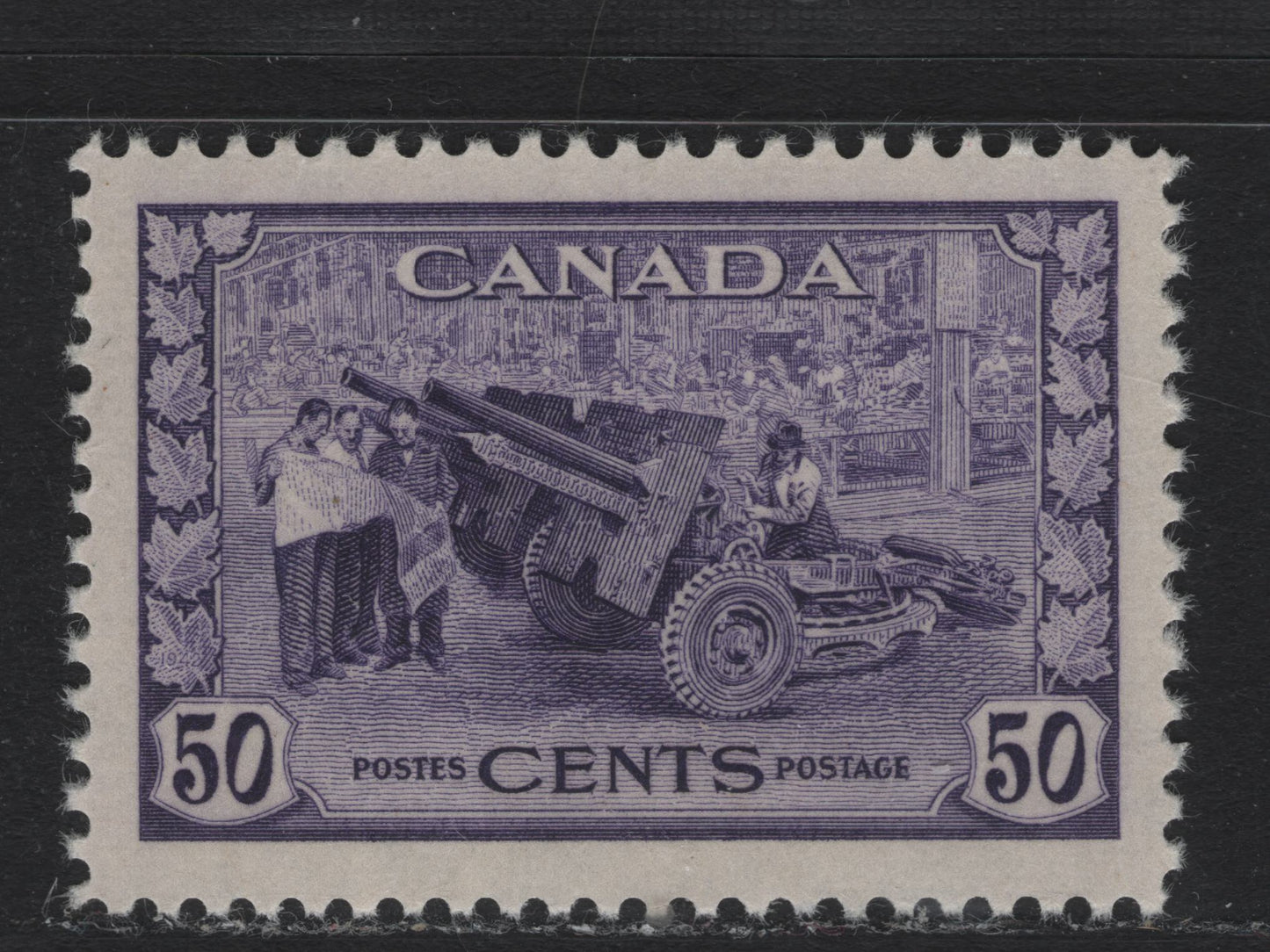 Lot 199 Canada (C) #261 50c Deep Violet Munitions Factory, 1942-1943 KGVI War Issue, A VFNH Single, CBN-TTTT Paper, Perf 11.95x11.9