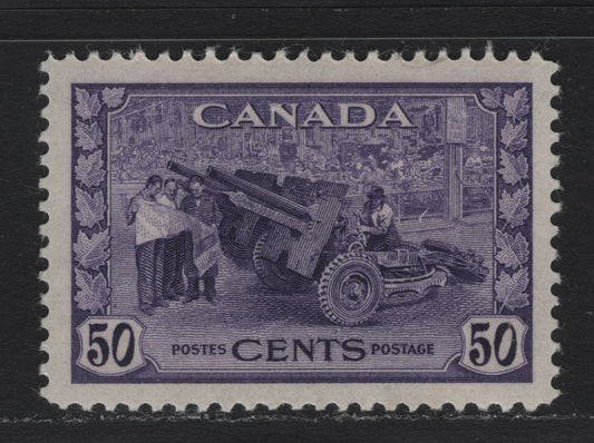 Lot 200 Canada #261 50c Deep Violet Munitions Factory, 1942-1943 KGVI War Issue, A VFOG Single, CBN-TTTT Paper, Perf 11.9