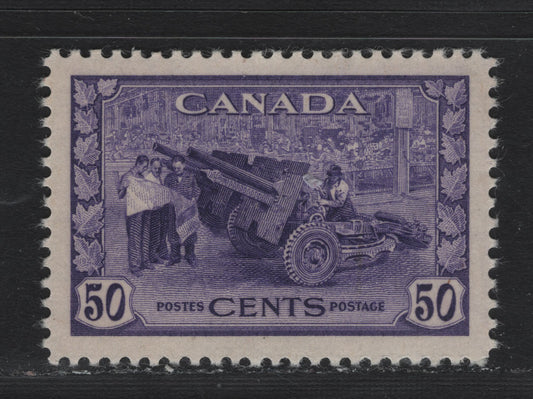 Lot 203 Canada (C) #261 50c Bluish Violet Munitions Factory, 1942-1943 KGVI War Issue, A VFNH Single, CBN-AAAAA Paper, Perf 11.9