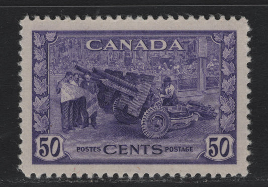 Lot 206 Canada #261 50c Light Bluish Violet Munitions Factory, 1942-1943 KGVI War Issue, A VFNH Single, CBN-AAAAA Paper, Perf 11.95x11.9